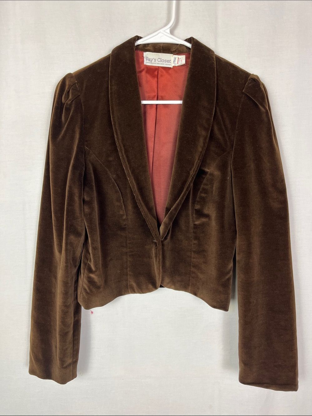 VTG 70s Fay's Closet Union Made Brown Velour Cropped Blazer